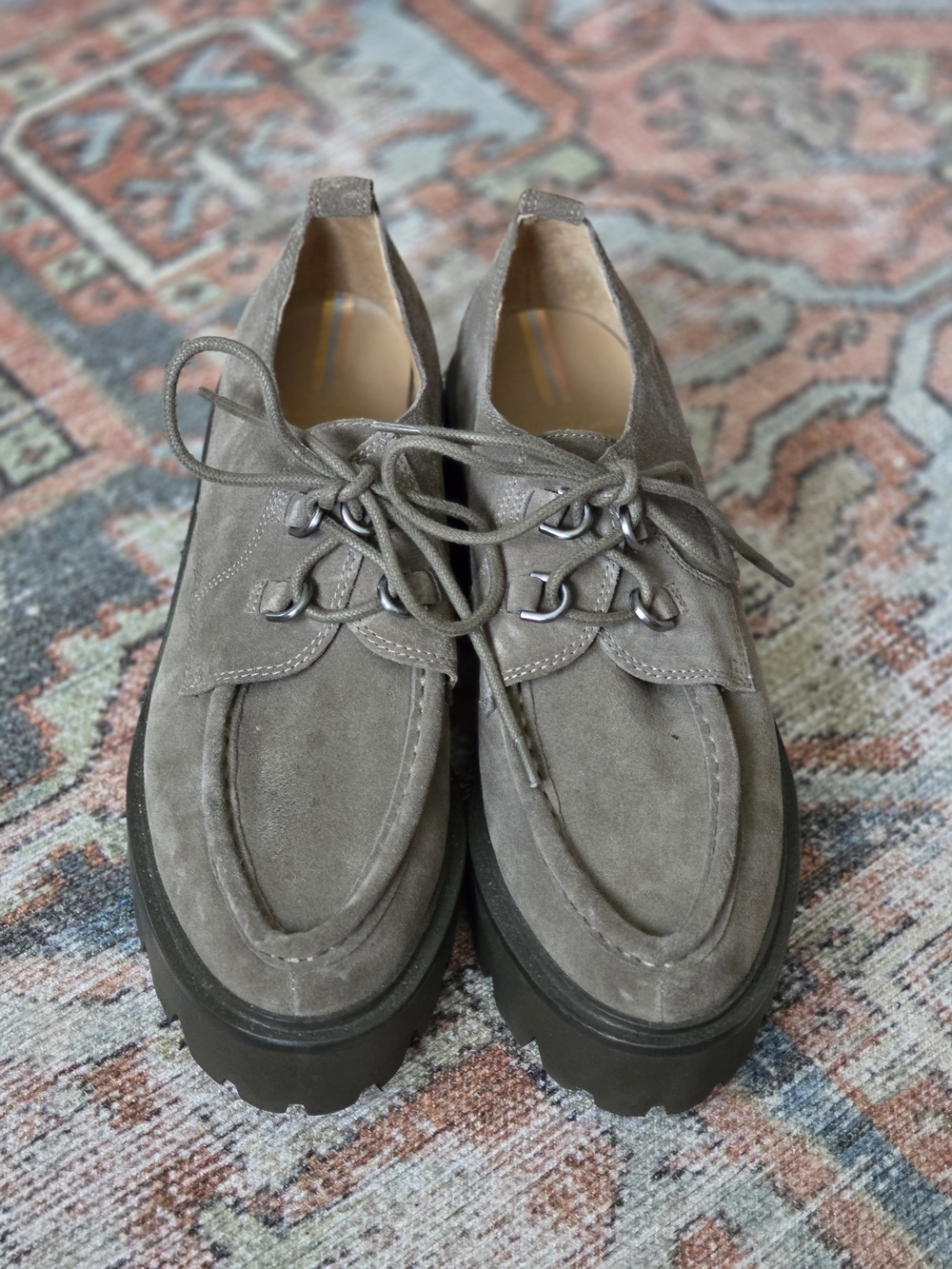 Sam Edelman Suede Lace-Up Chunky Derby Shoes - Grayish Green